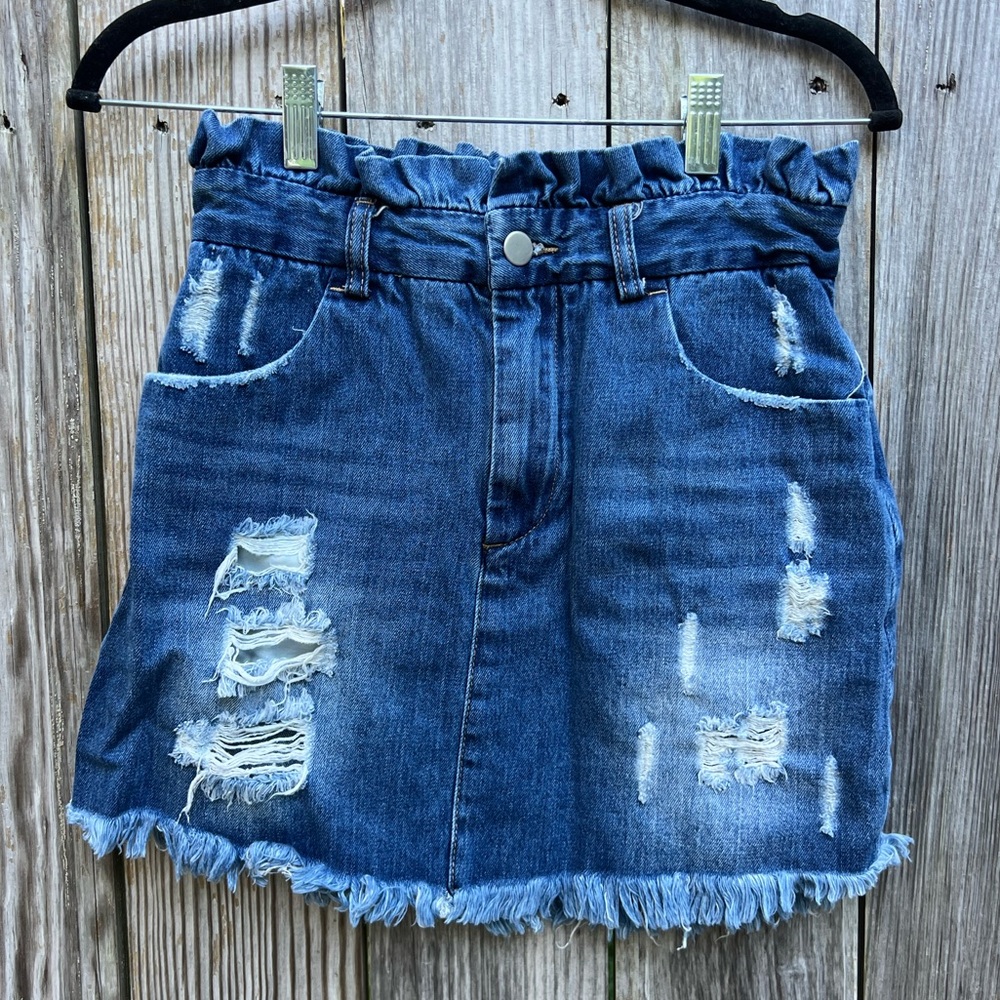 HAYDEN Distressed Paperbag Denim Skirt Women’s Small - Picture 5 of 14